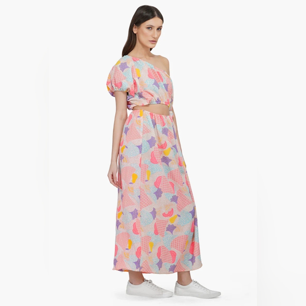 America & Beyond NWOT Colorful One-Shoulder Maxi Dress Sz M